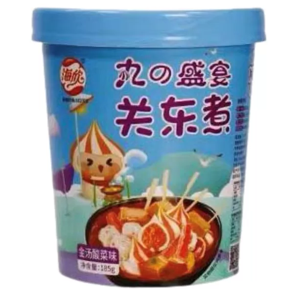 Haixin Foods Лапша быстрого приготовления с рыбными фрикадельками, крабовой палочкой, пельменем с икрой и кислой капустой (острая), 185г